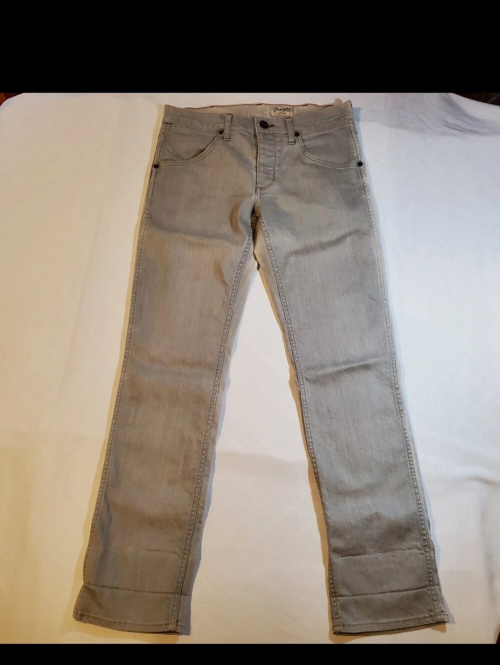 Wrangler Jeans Mens Size 33x33 Gray Slim Crank Straight Denim Script Spellout